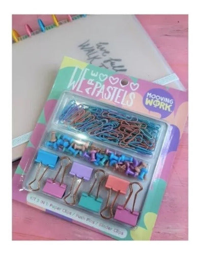 Mooving Maw Pastel 3-In-1 Office Set - Clip+Push Pins+Binder 5