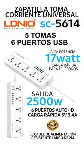 Ldnio Prolongador Zapatilla Inteligente Enchufe USB Carga Rápida 1