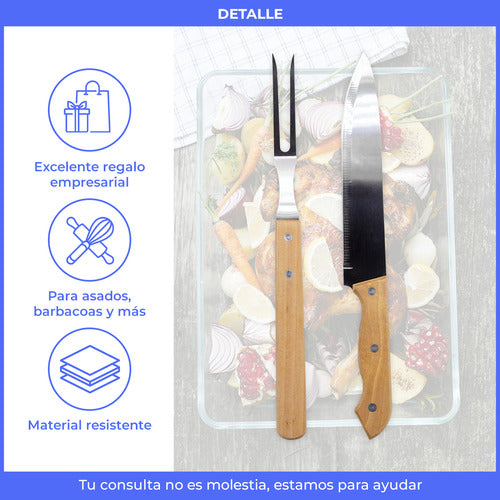 Juego Asador Kit Asado Set Parrillero X2 Cuchillo Y Tenedor 1