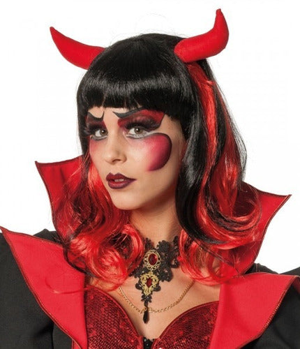 Black and Red Devil Wig with Horns, Halloween 0