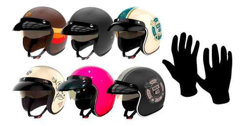 HAWK 721 Open Face Helmet + First Skin Sti Moto Gloves 0