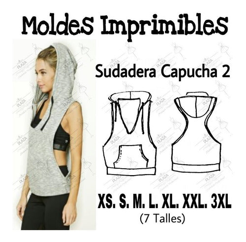 Plaza Moldes Patrones Imprimibles Sudadera V Capucha Xs Al 3xl 1