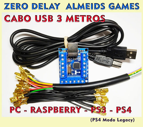 1 Placa Zero Delay C Cabo Usb E Chicote Pc Rasp Socd Hitbox 1