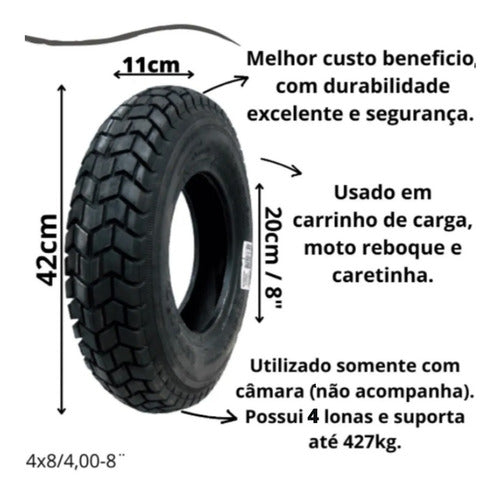 Kit 2 Pneus Carrinho 4x8 + Câmaras P/carga Caretinha Levorin 1