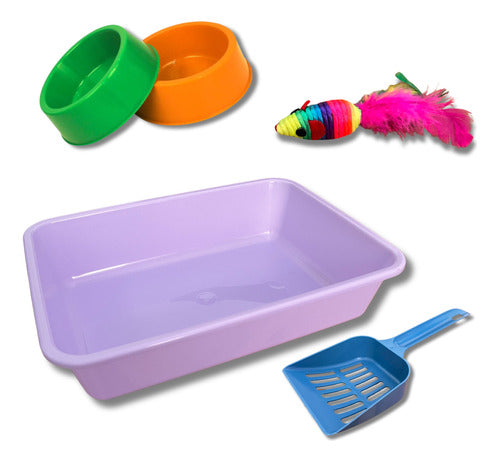 Cat Sanitary Kit Tray + Scoop + 2 Bowls + Toy 6