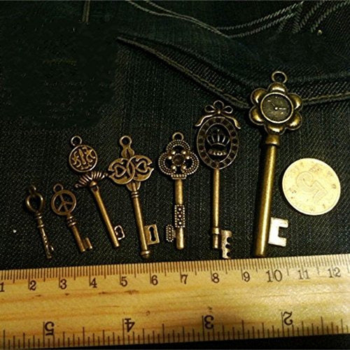 Bouti1583 Vintage Skeleton Keys Charm Set - Royal Key in Antique Bronze Pack of 12 Keys, 12 Different Styles, No Repeat 2