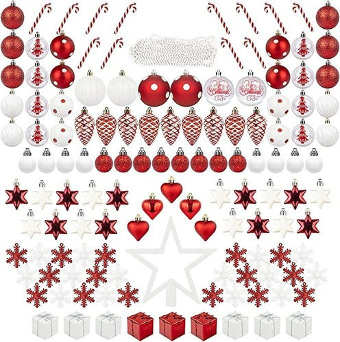 Kit Adornos Arbol De Navidad Pack Rojo Y Blanco Pack 134 0