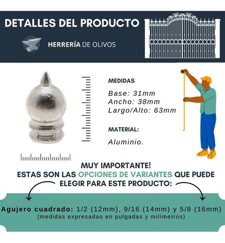 Herrería De Olivos Aluminum Ball Sphere with Spike - Pack of 1 Unit 1