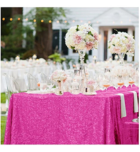 ShinyBeauty Rectangle Sequin Tablecloth 60x102 Inch Hot Pink 5FT 0