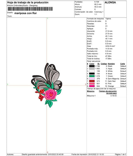 Alonsa Matriz De Bordado A Máquina: Mariposa Con Flor 1