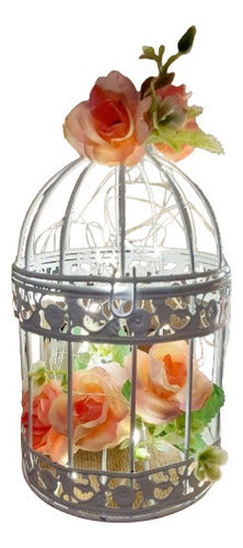 Centerpiece Cage 16 cm with LED Lights and Flowers 0