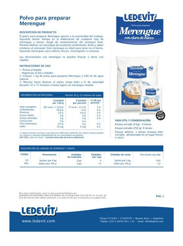 Ledevit Meringue Powder - Gluten-Free - 250grs 1