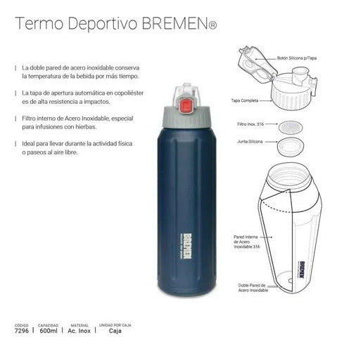 BREMEN® Bottles Thermos Sport 600cc Stainless Steel 7296 2