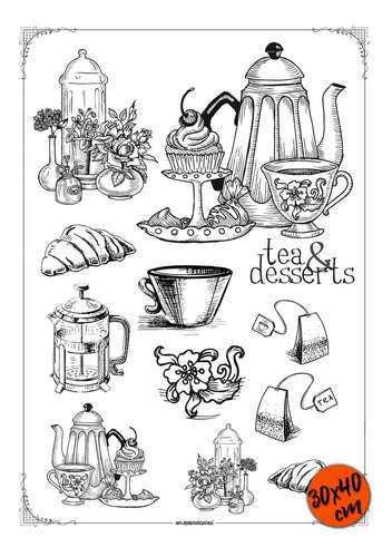 LaminasDecoupage #47 - Pan Café Té - Transfer Sheet A3 - Tea Coffee 1