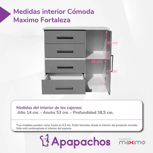 Máximo Cajonera Chifonier Cómoda Inf 1 Puerta 4 Cajones Melamina 4