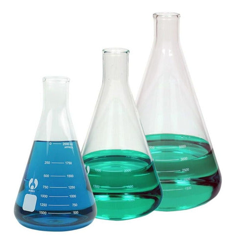 Kit Erlenmeyer 2000ml 3000ml E 5000ml Boca Estreita Graduado 1