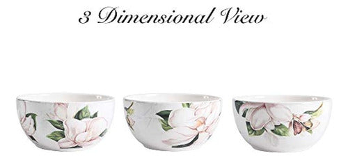 Bico Magnolia Floral Ceramic Bowls Set of 4, 26oz, For Pasta 2