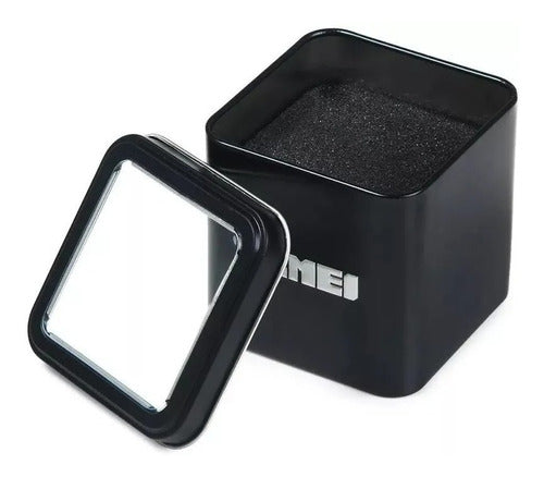 Estuche Para Reloj Skmei Caja De Metal Con Tapa Negro Mate 0