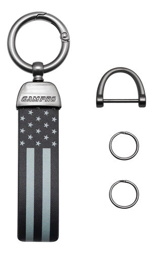 Llavero Cinta Cuero Metal Bandera Estados Unidos Gris Negro 1