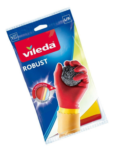 Vileda Strong Cleaning Gloves 3 Layers High Resistance Latex Gloves 12