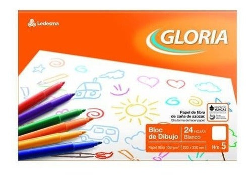 Gloria Drawing Block N°5 X 24 Sheets White Pack X 10 Units 0