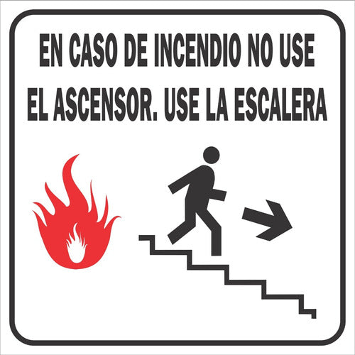 Cartel Caso De Incendio No Use El Ascensor Blanco 15x15 Cm 0