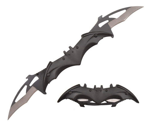 Cuchillo Forma De Murcielago Plegable Doble Negro Con Clip 0