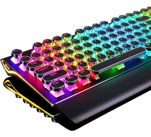 Teclado Rgb Retro Iluminado Con 108 Teclas Y Muñequera Negro 0