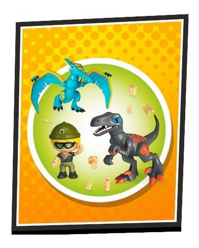 Pinypon Action Pack Two Dinosaurs and a Bentancor Figure 1