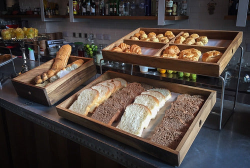 Ají Diseño Double Wooden Tray for Breakfast Buffet Display 1