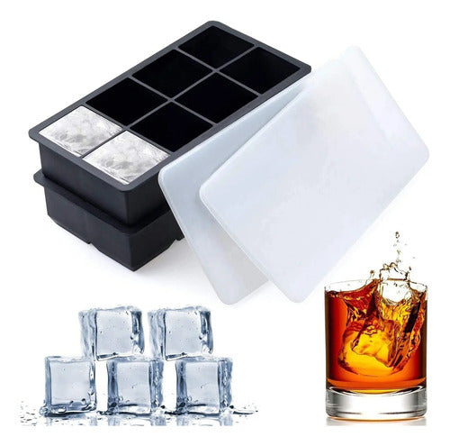 Kitchen Tools XL Silicone Ice Cube Tray with Lid, 8 Cubes, Black 1