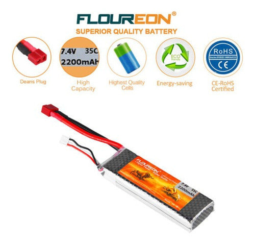 FLOUREON 2S 7.4V 2200mAh 35C LiPo Battery for RC Truck Plane Helicopter Boat 1