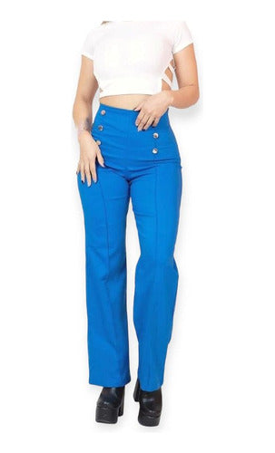 La Moda De Ciro Wide Leg Oxford Pants with Button Detail 1