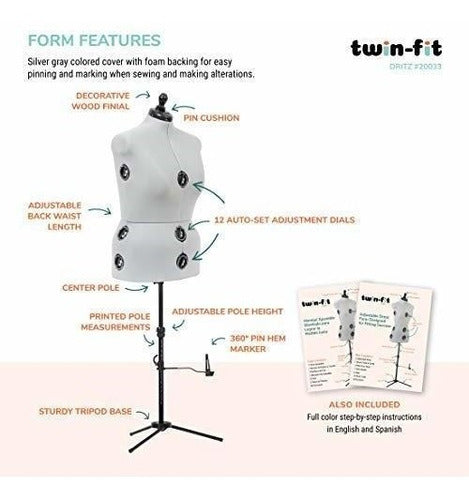 Dritz Twin-fit Adjustable Tri-pod Stand, Large Dress Form, Silver Gray 3