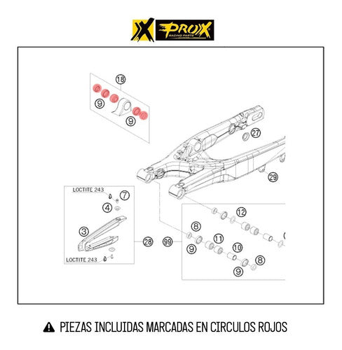PROX Racing Parts Rear Lower Shock Absorber Bushing Kit Husaberg Fe 390 1