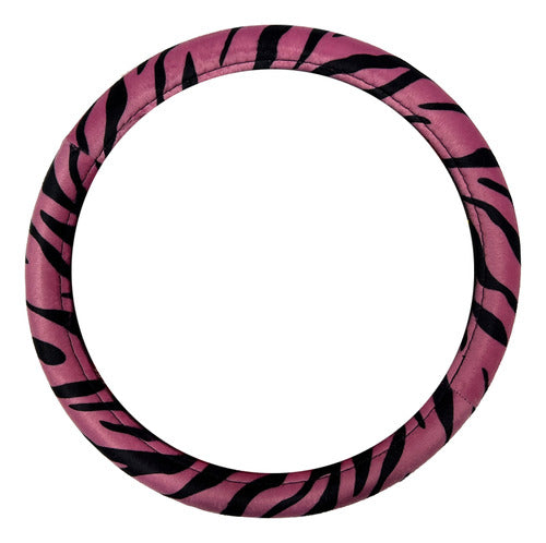 Iael Animal Print Steering Wheel Cover Pink and Black 38cm Plush 0