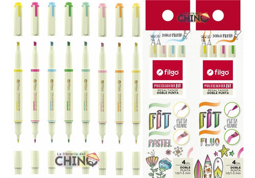 Filgo Combo X8 Resaltadores Multilighter Fit Fluo Y Pastel 0