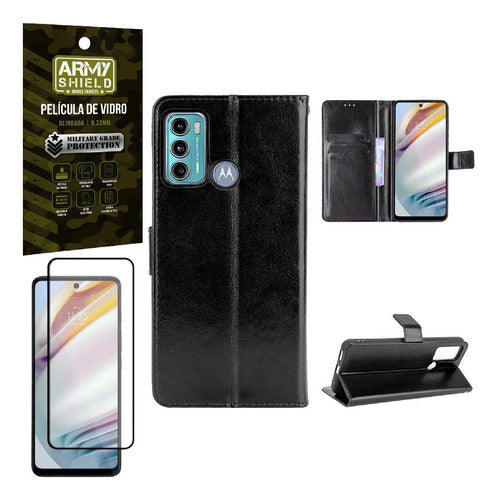 Kit Capinha Carteira Moto G60 + Película Vidro 3d Armyshield 0