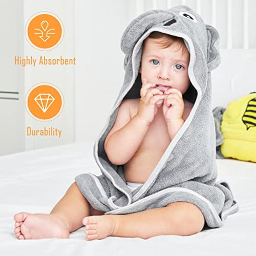 Sunny Zzzzz Hooded Baby Bath Towel and Washcloths Set 4
