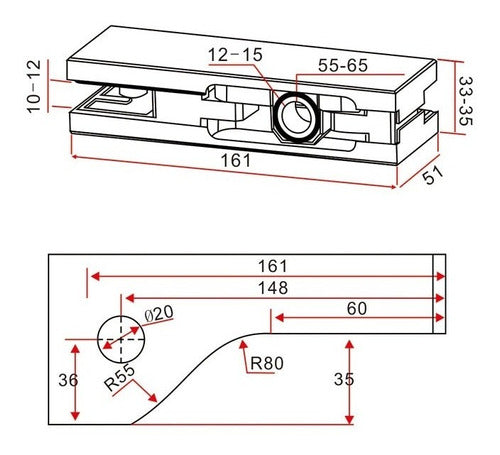 QBO Zocalo P/ Pivot / Bisagra P/marco Sup. Puerta Vidrio-vidrio 1