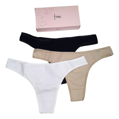 KIMI Pack X3 Cotton Solid Color Thongs Art 4001 1