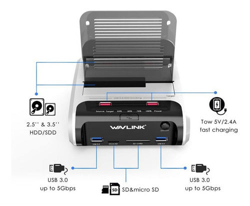 Wavlink Usb 3.0 A Sata Dual Bay Estación De Acoplamiento 1