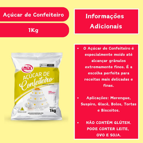 Kit 3 Açúcar De Confeiteiro 1kg Linha Profissional Mix 2