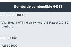 64023 Bomba De Combustible Vw Bora Golf Passat Audi A3 1