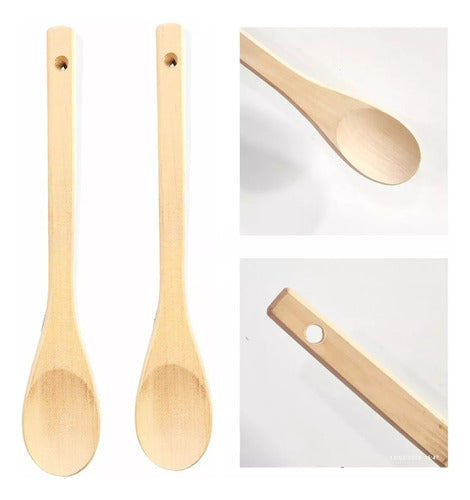 Set of 4 Wooden Kitchen Cooking Spoons Gastronomic Chef 25cm 2
