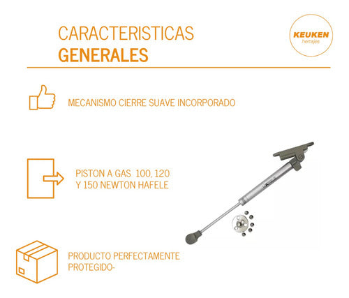 Pistón A Gas Cierre Suave 150n Puerta Elevable  Hafele 6