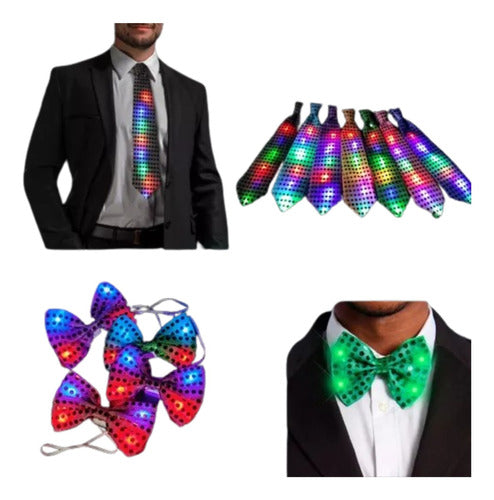 Enfiestados Combo Moño + Corbata Led Luminoso Cotillon Carioca Fiesta X5 0