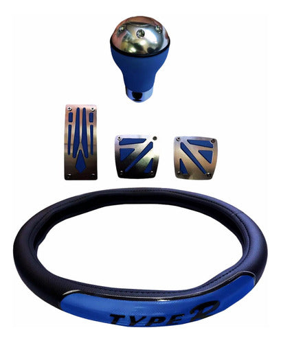 IAEL Sport Tuning Kit Steering Wheel Cover, Pedal Set, and Gear Shift Knob, Blue 0