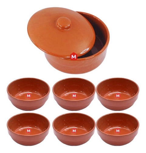 Terrina Enameled Clay Pot Set 24 cm + 6 Stackable Enameled Casserole 16 cm for Oven 0