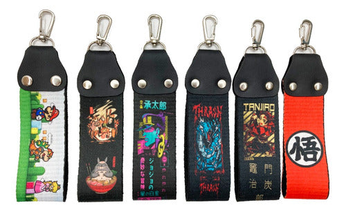 Sublimated Strap Keychain Set of 6 Anime Designs Bulk 2